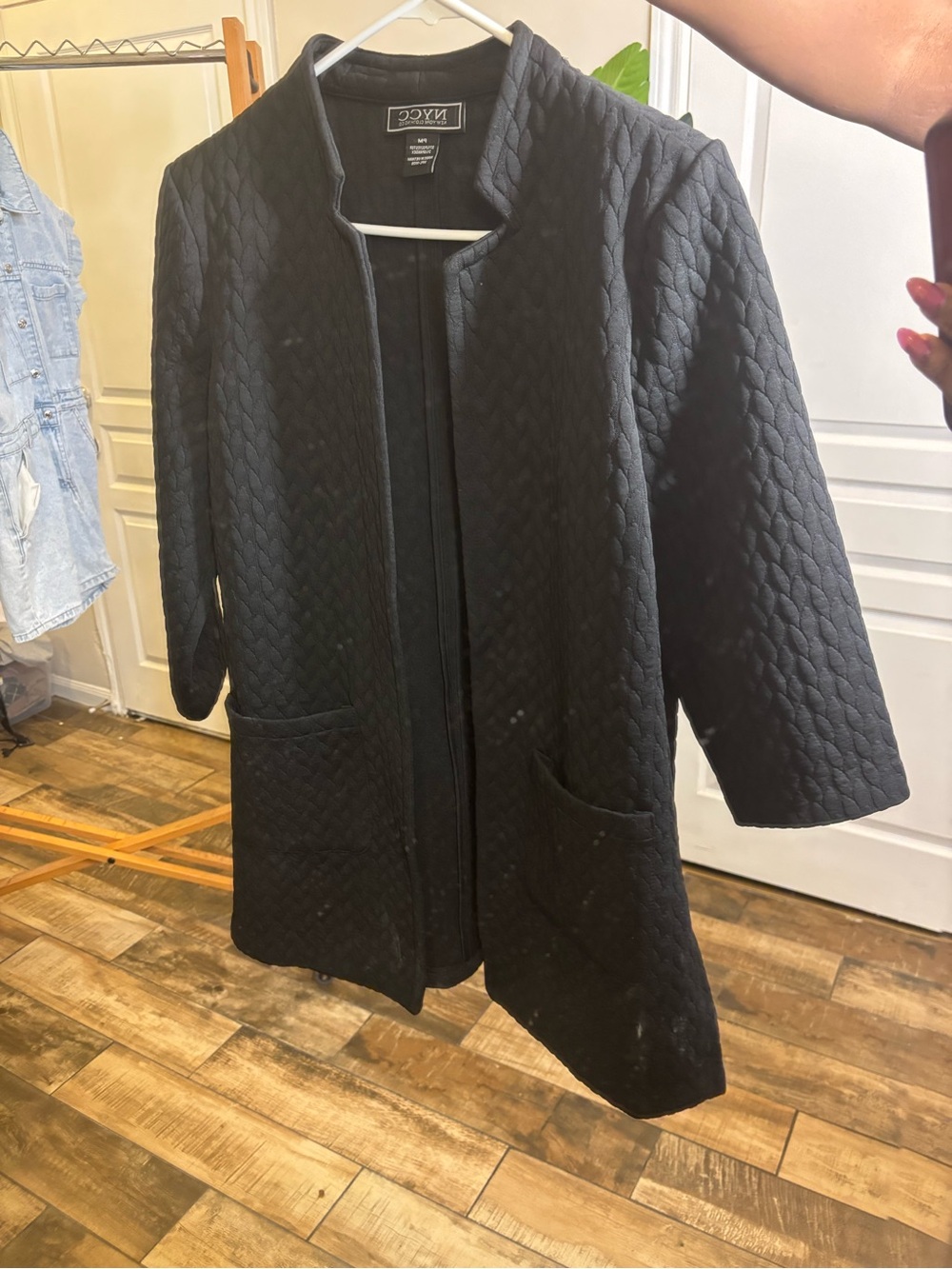 New York & Company Black Quilted Open-Front Trench Coat